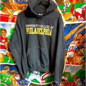Vintage Champion Mens Small Community College of Philadelphia Pullover Hoodie